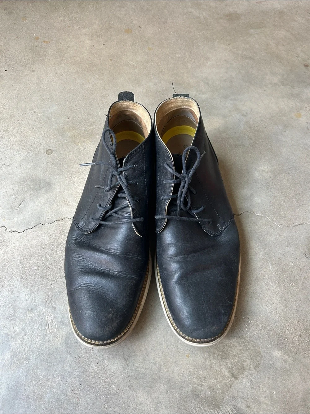 Cole Haan Black Leather Chukka Boots with Tan Sole
